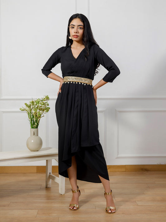 Rabiya black draped gown