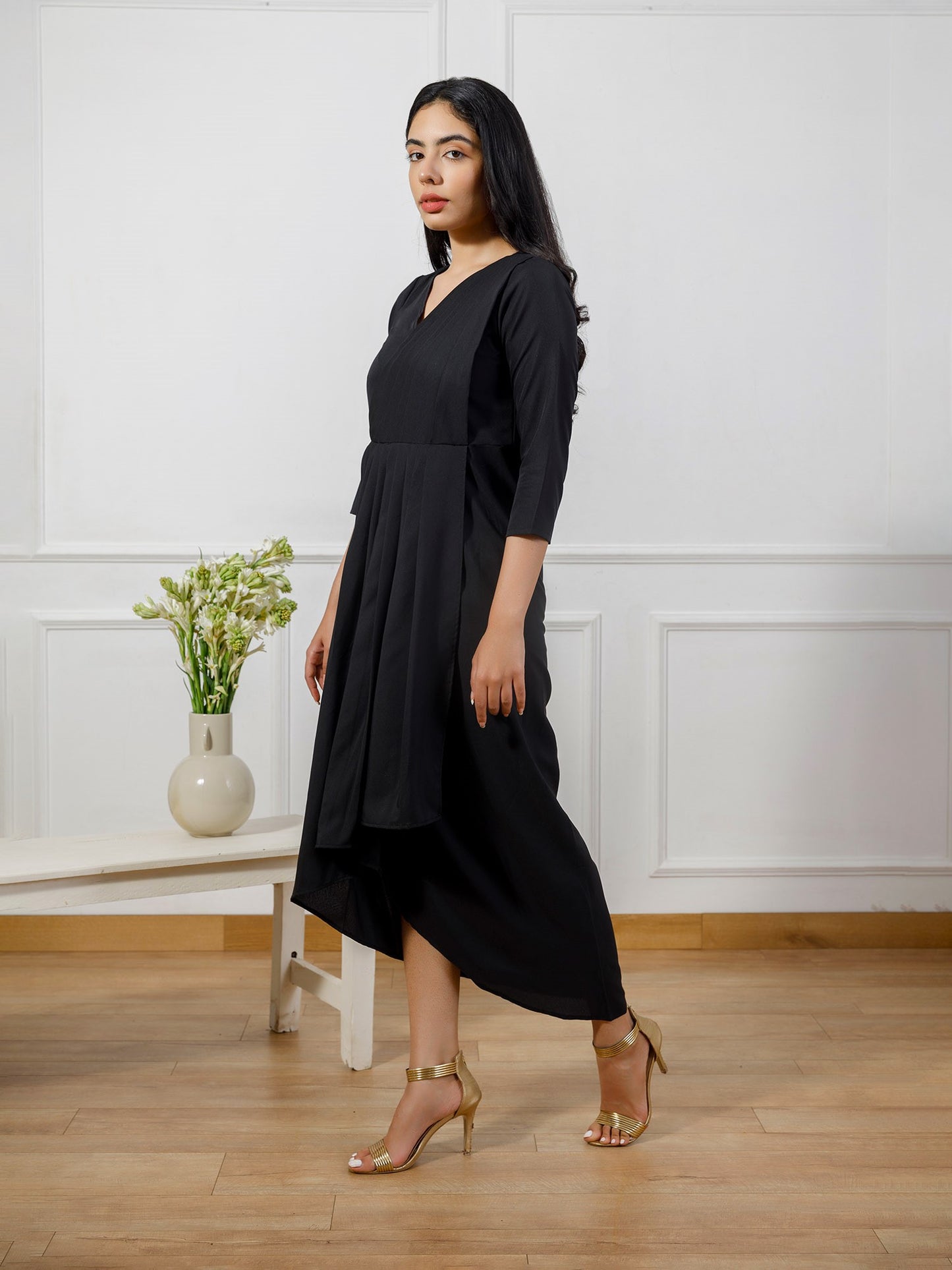 Rabiya black draped gown