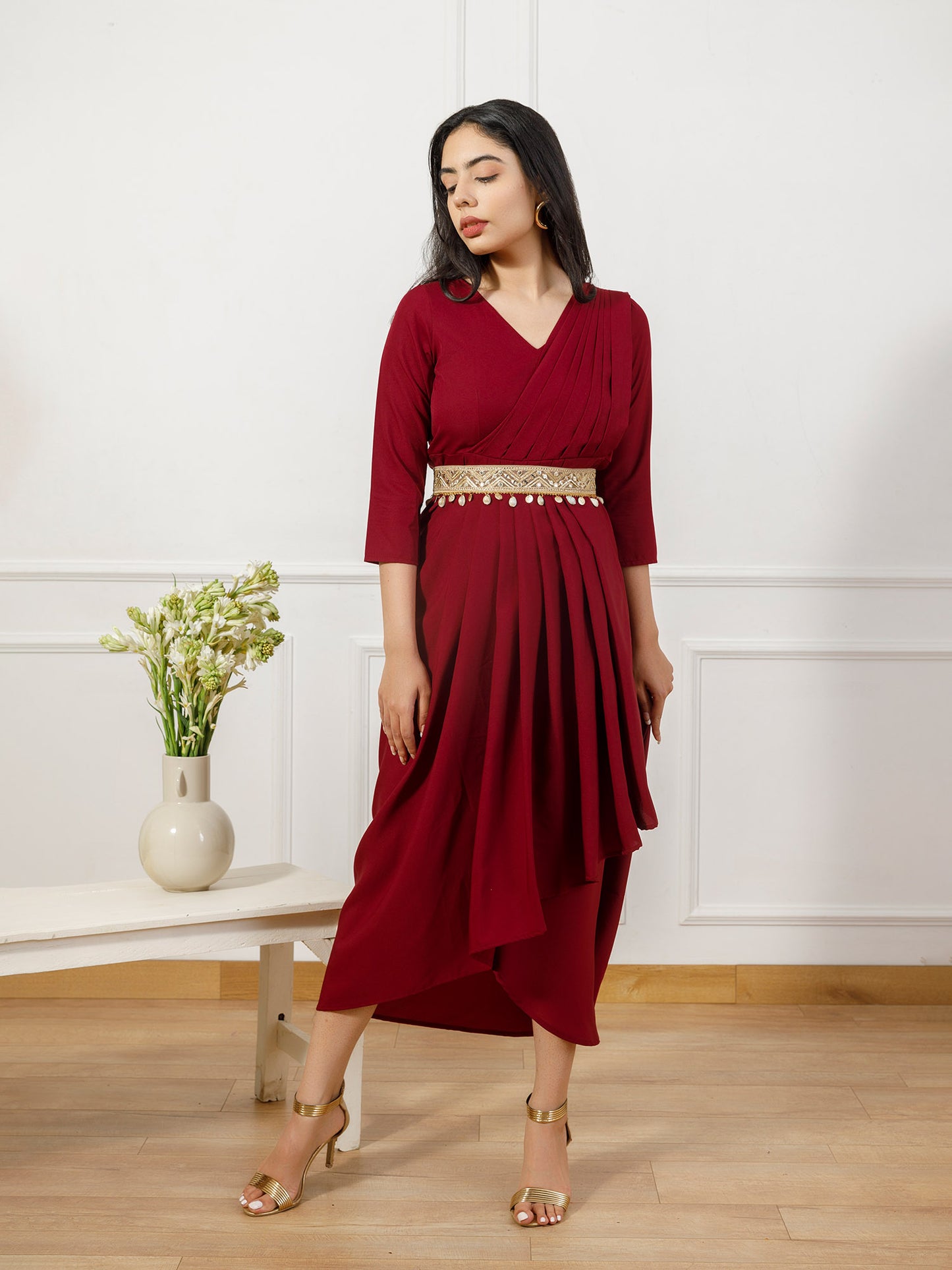 Hanna maroon drape gown