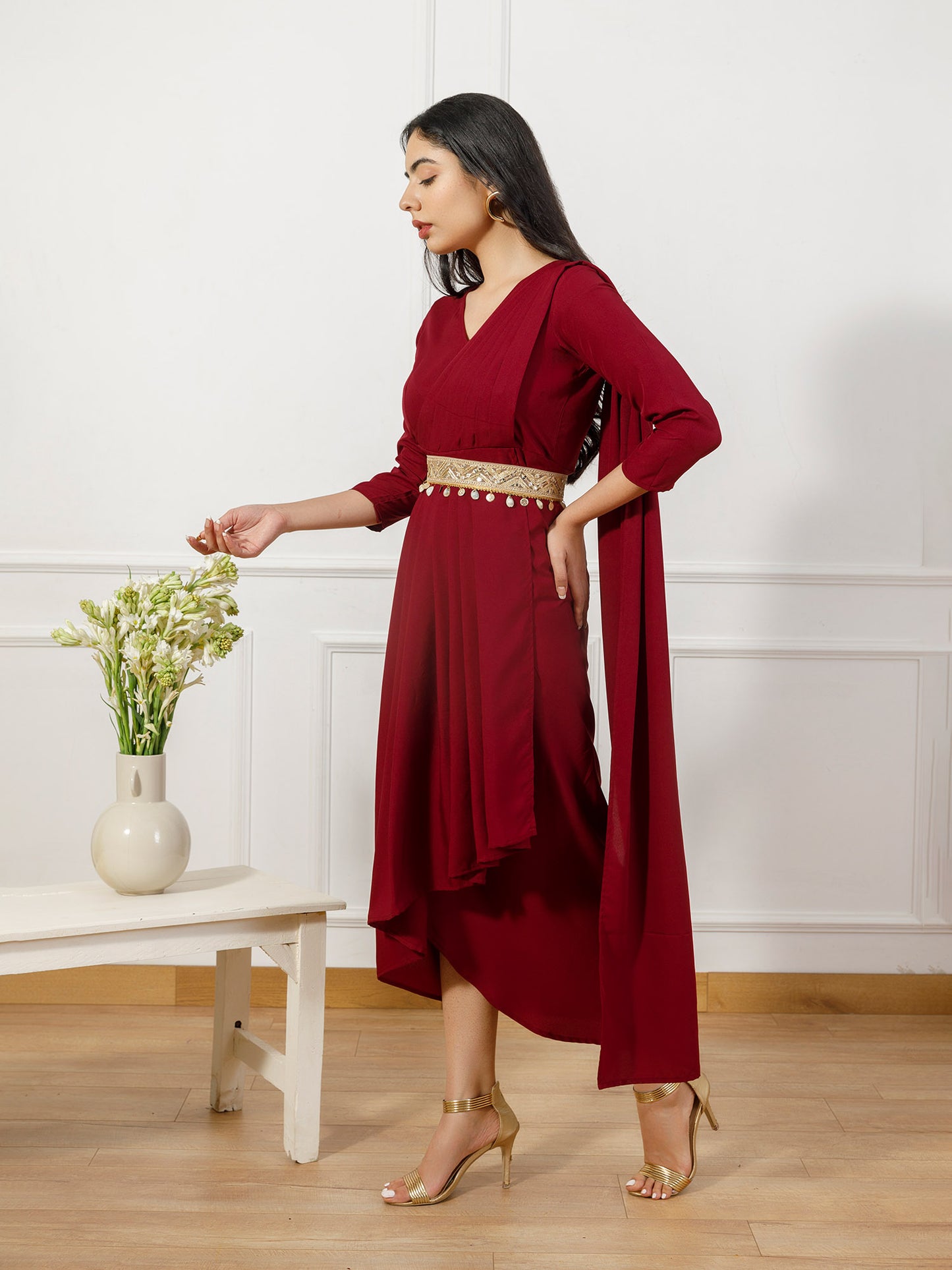 Hanna maroon drape gown