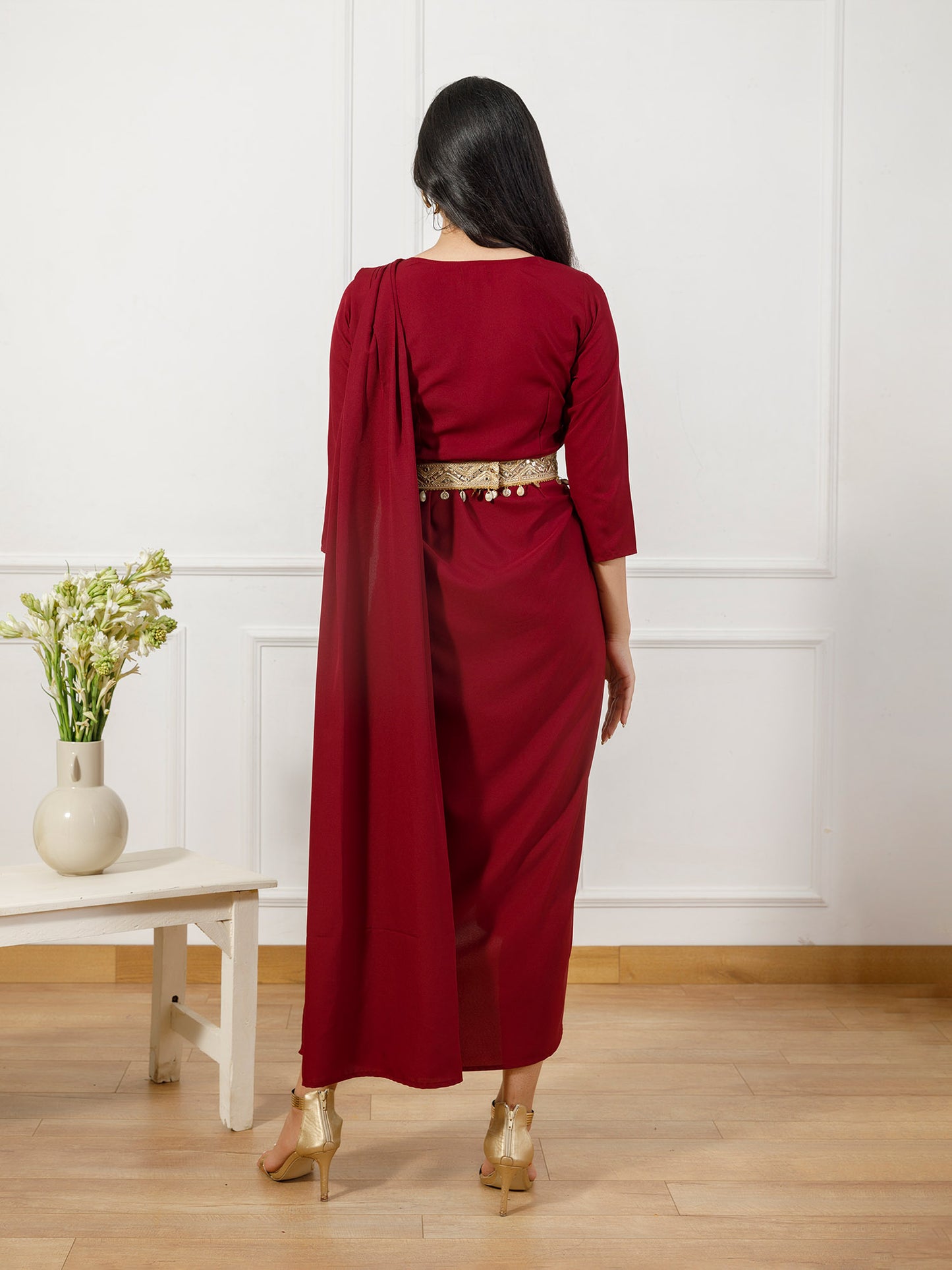 Hanna maroon drape gown