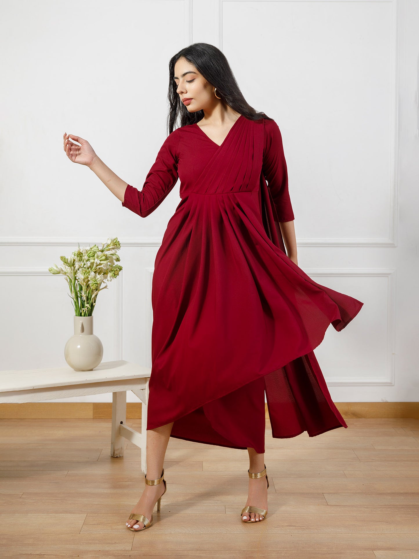 Hanna maroon drape gown