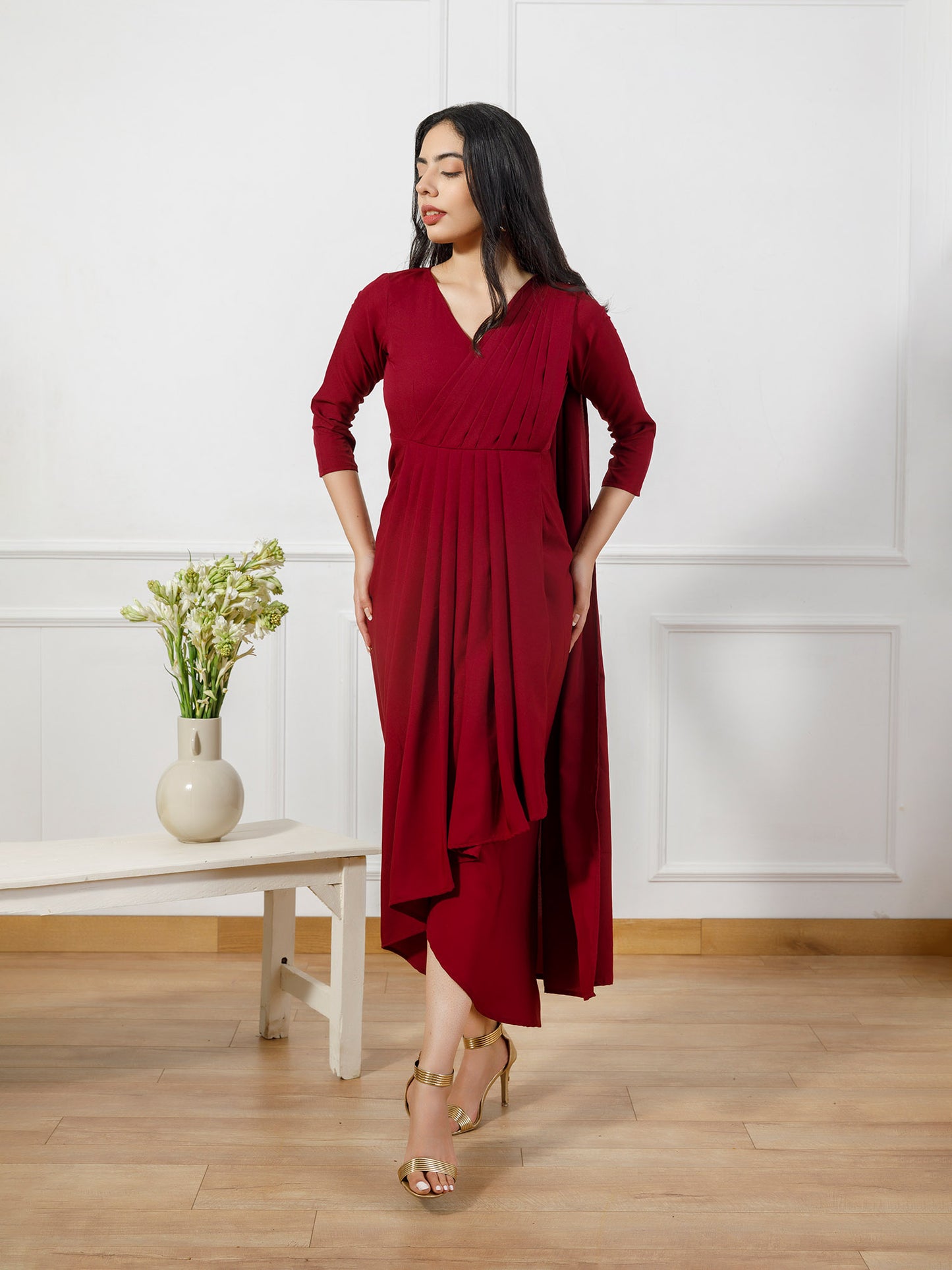 Hanna maroon drape gown