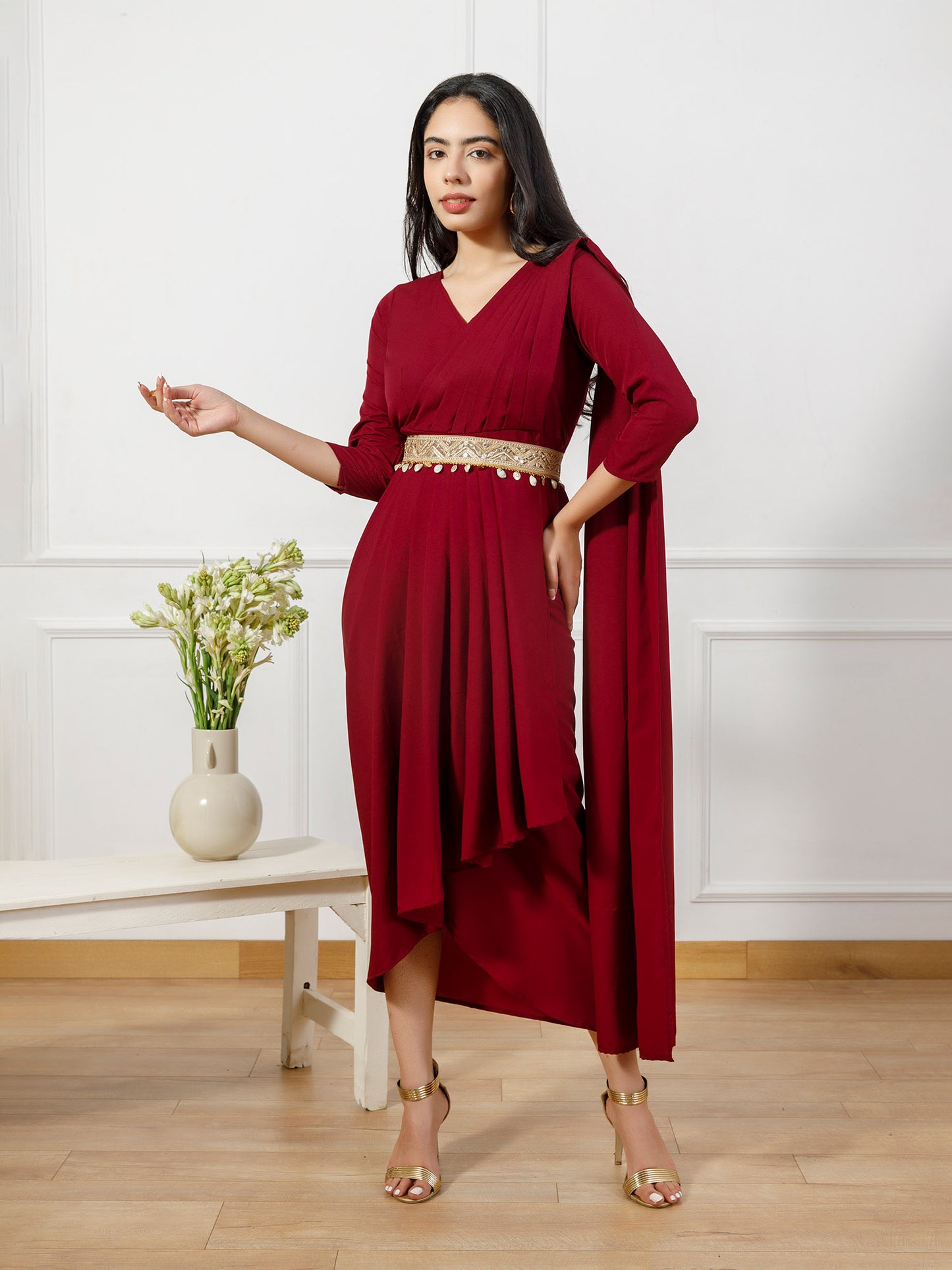 Hanna maroon drape gown