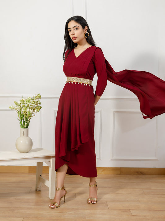 Hanna maroon drape gown