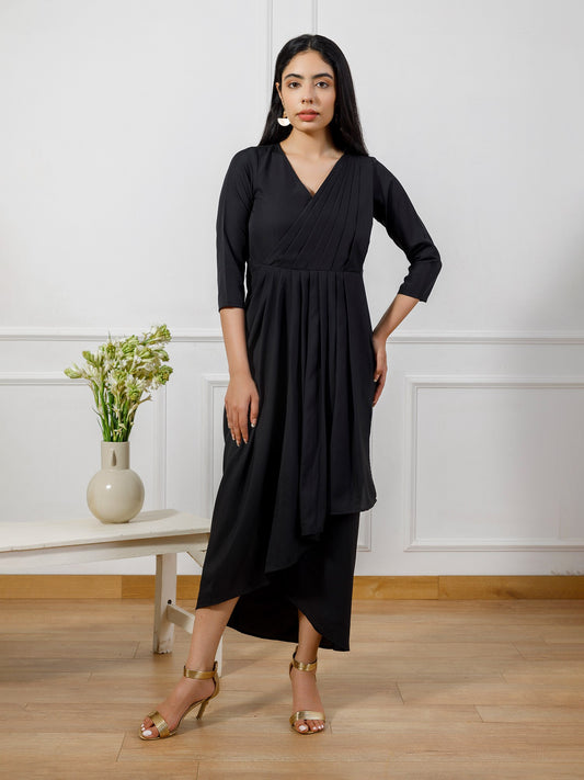 Black drape gown with brocade coat