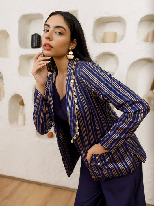 Leela blue brocade coat