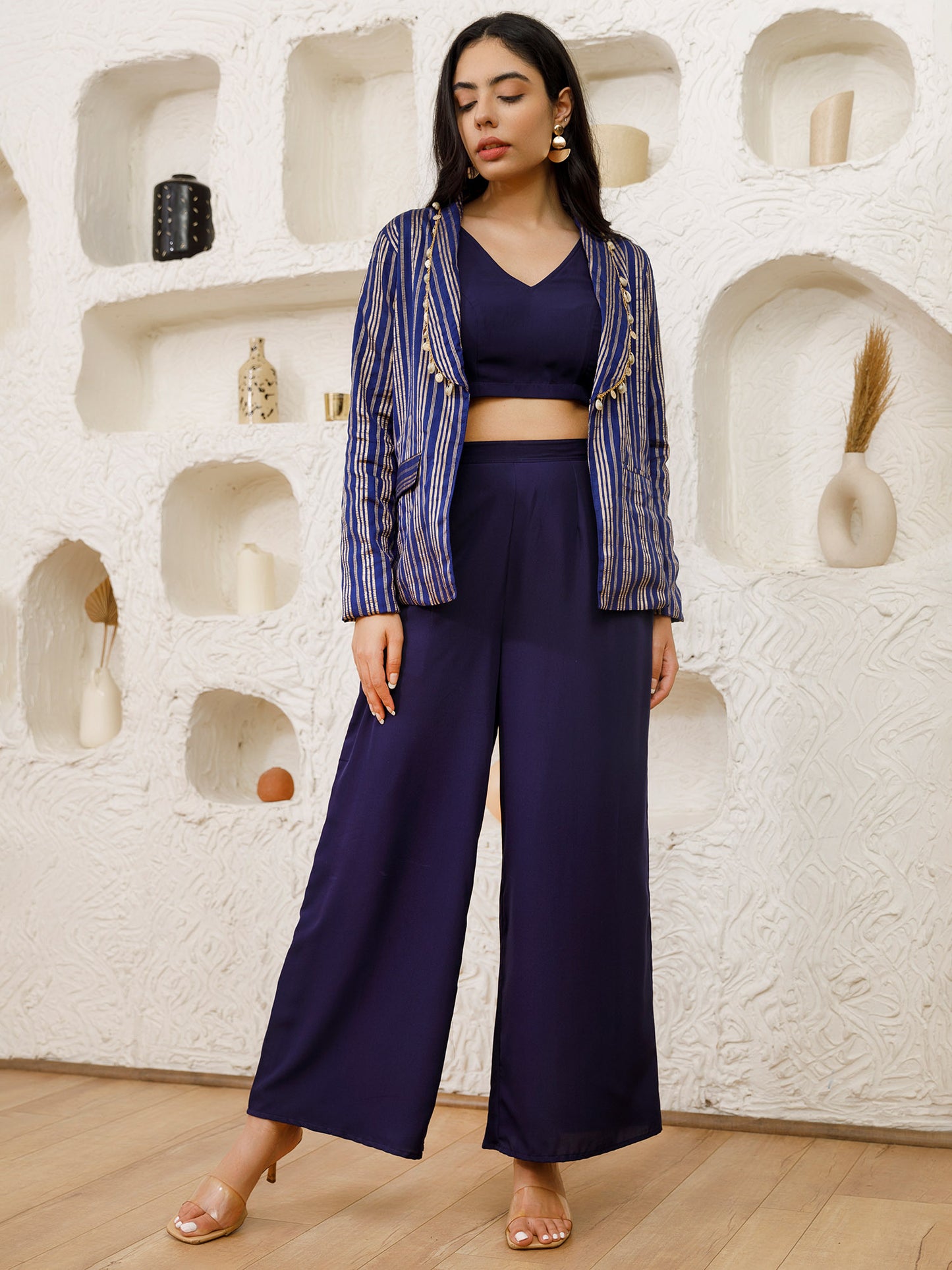 Leela blue brocade coat