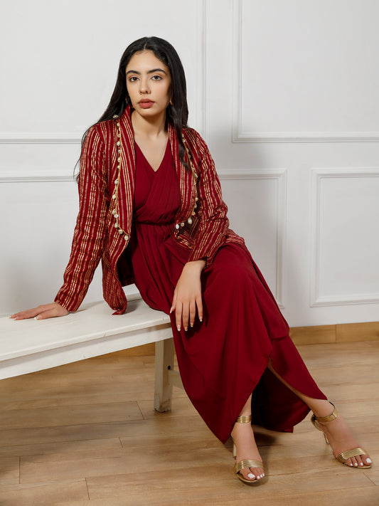 Leela maroon brocade coat