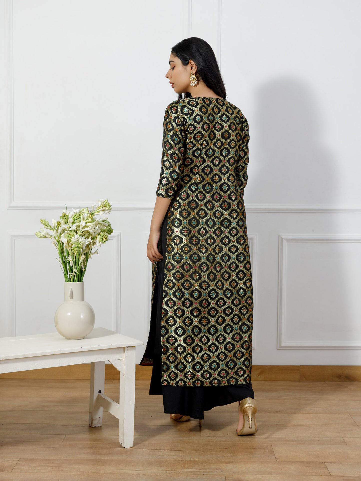Fiona black brocade long shrug