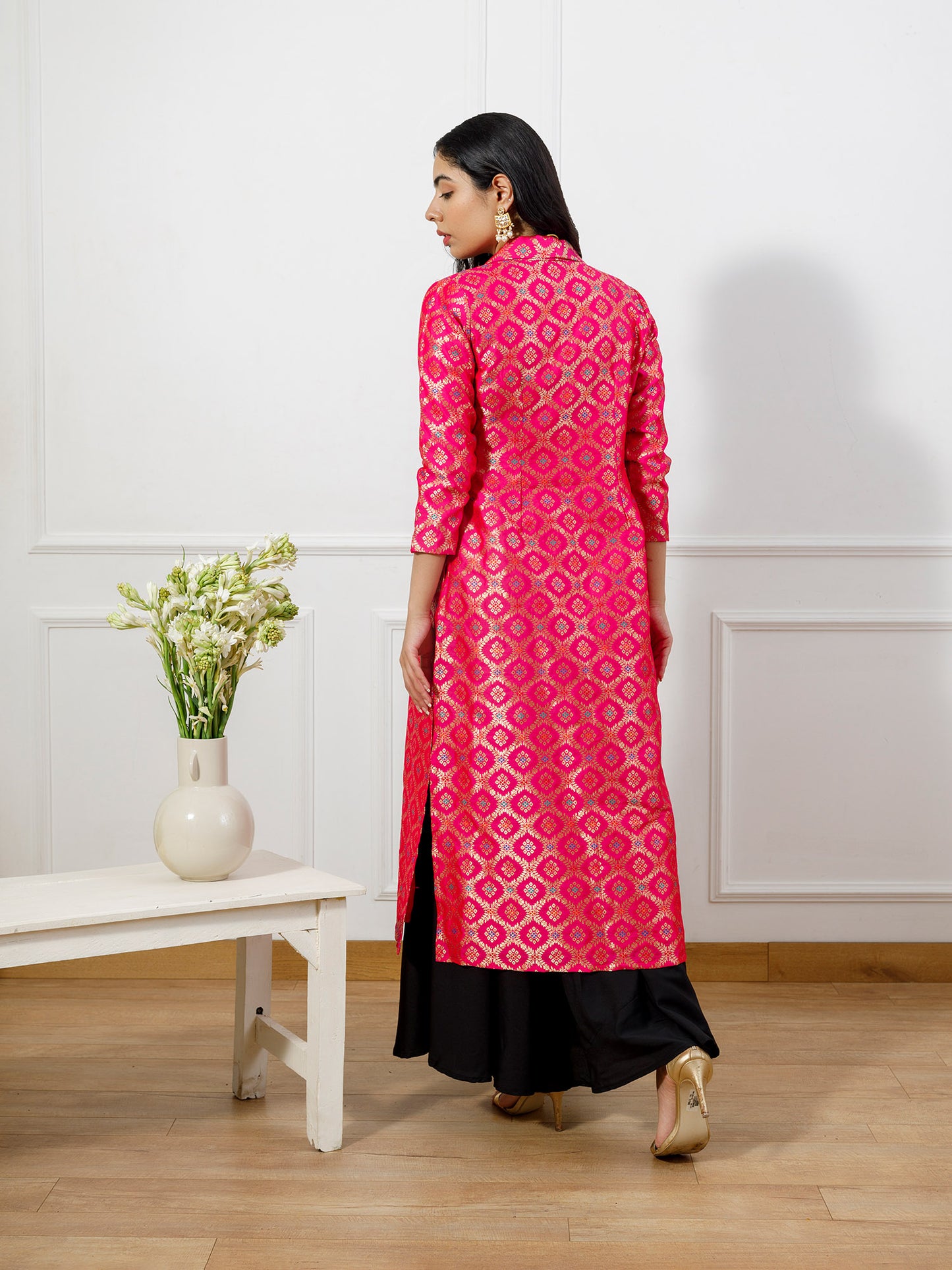 Preet Black choli skirt set with rani pink brocade jacket(set of 3)