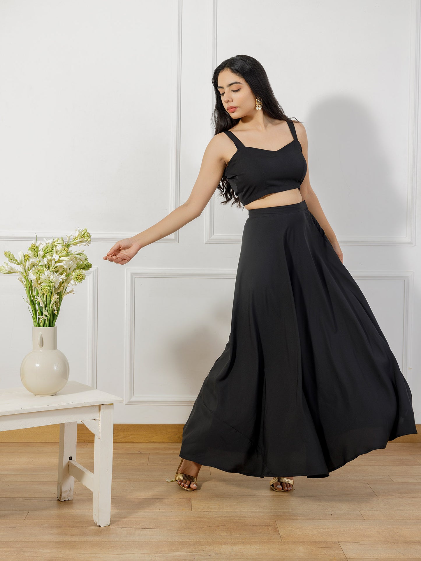 Preet Black choli skirt set with rani pink brocade jacket(set of 3)