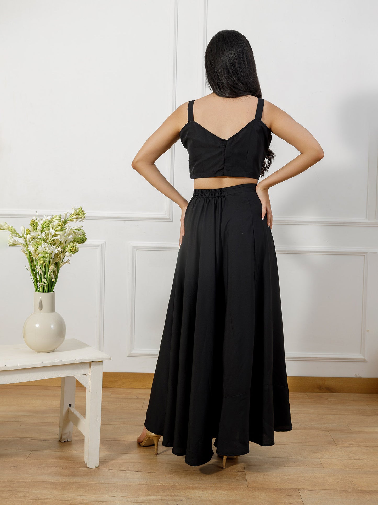 Preet Black choli skirt set with grey brocade jacket(set of 3)
