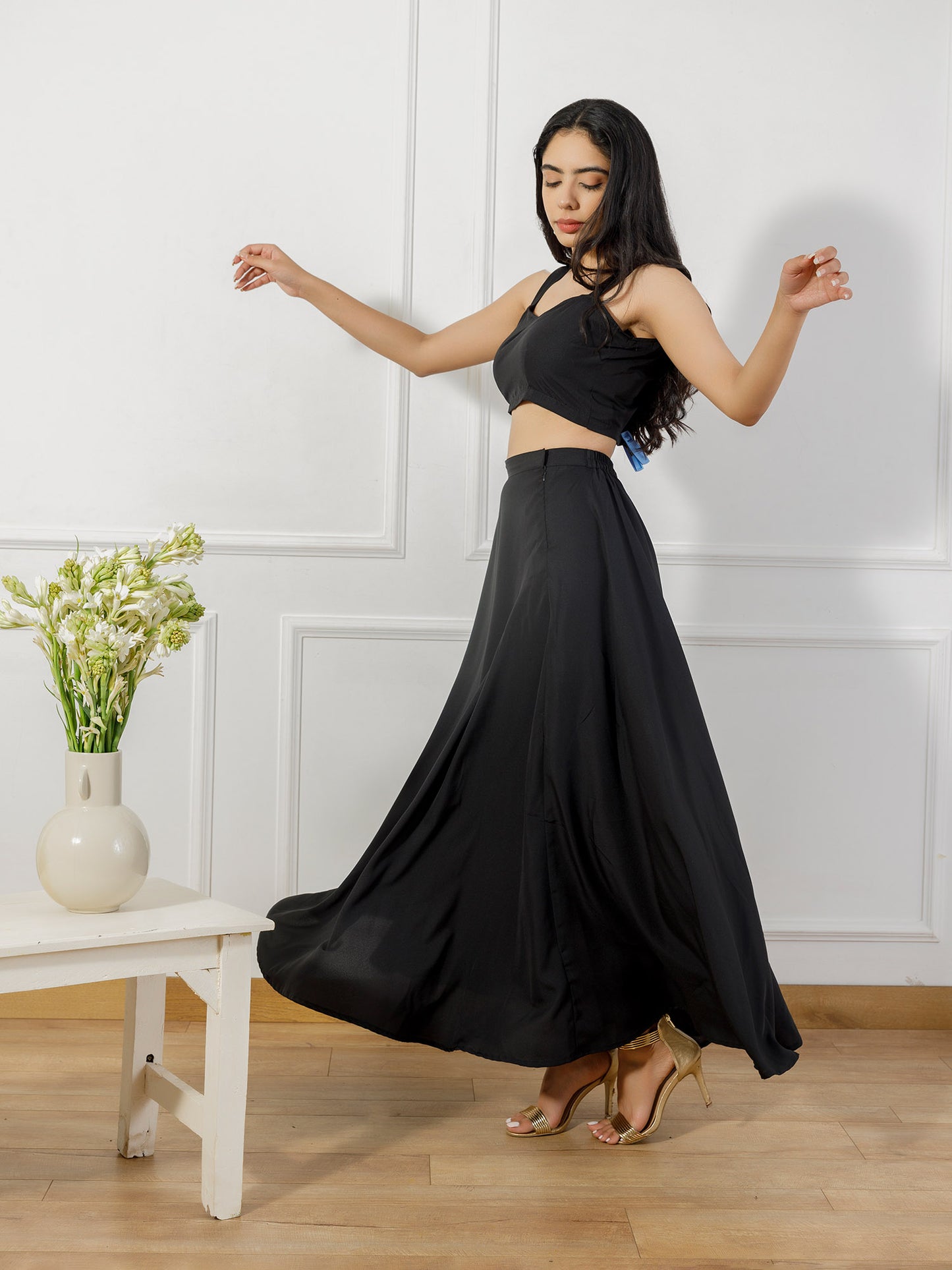 Classic black choli and flare skirt ( set of 2)