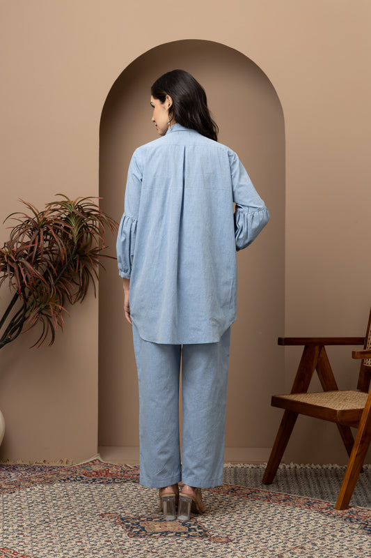 Light Blue Denim Crystal Embroidered Coord Set (Set of 2)