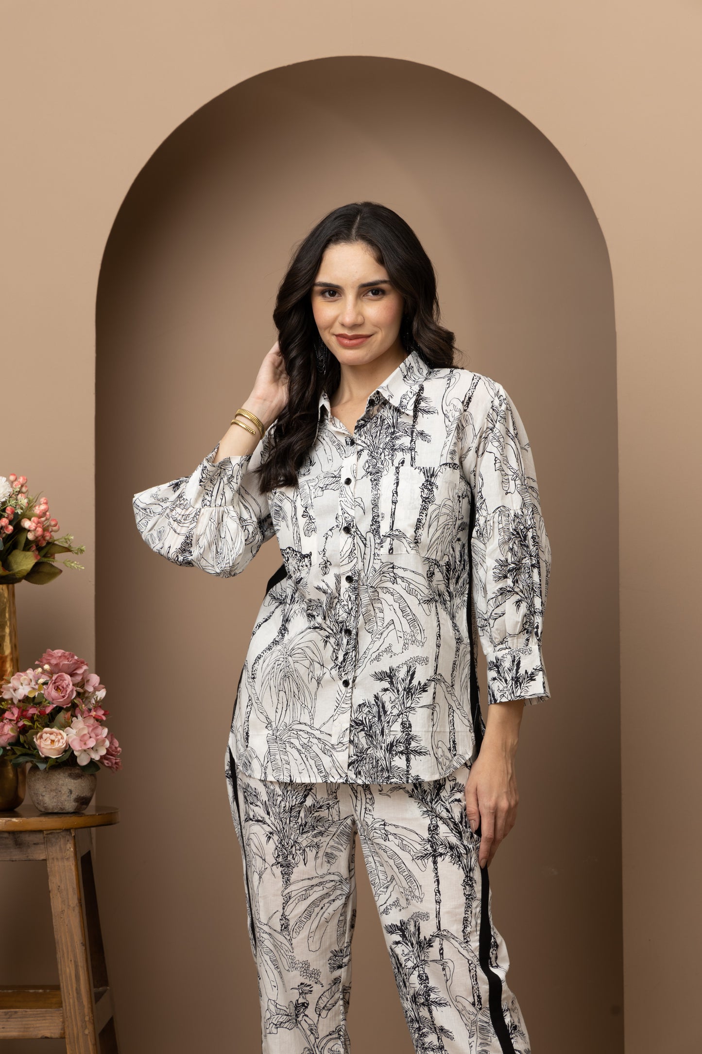 Jungle White Printed Coord Set (Set of 2)