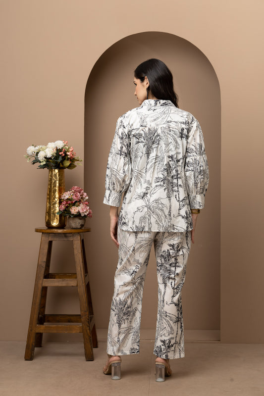Jungle White Printed Coord Set (Set of 2)