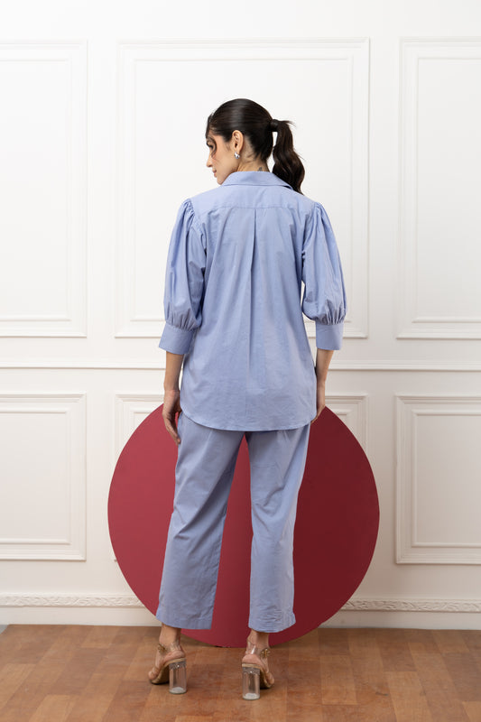 Powder Blue Pearl Embroidered Coord Set (Set of 2) Stylish and Sophisticated Casual Wear with Embellished Details