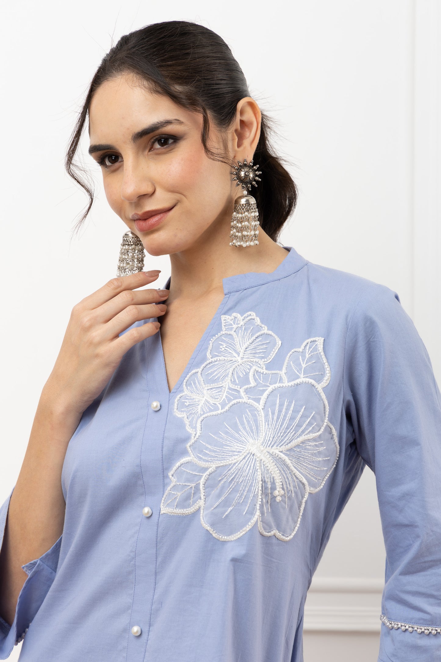 Amber Blue Cotton Coord Set (Set of 2) Stylish and Comfortable Casual Wear with Modern Design