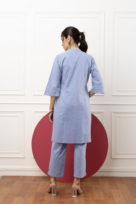 Amber Blue Cotton Coord Set (Set of 2) Stylish and Comfortable Casual Wear with Modern Design