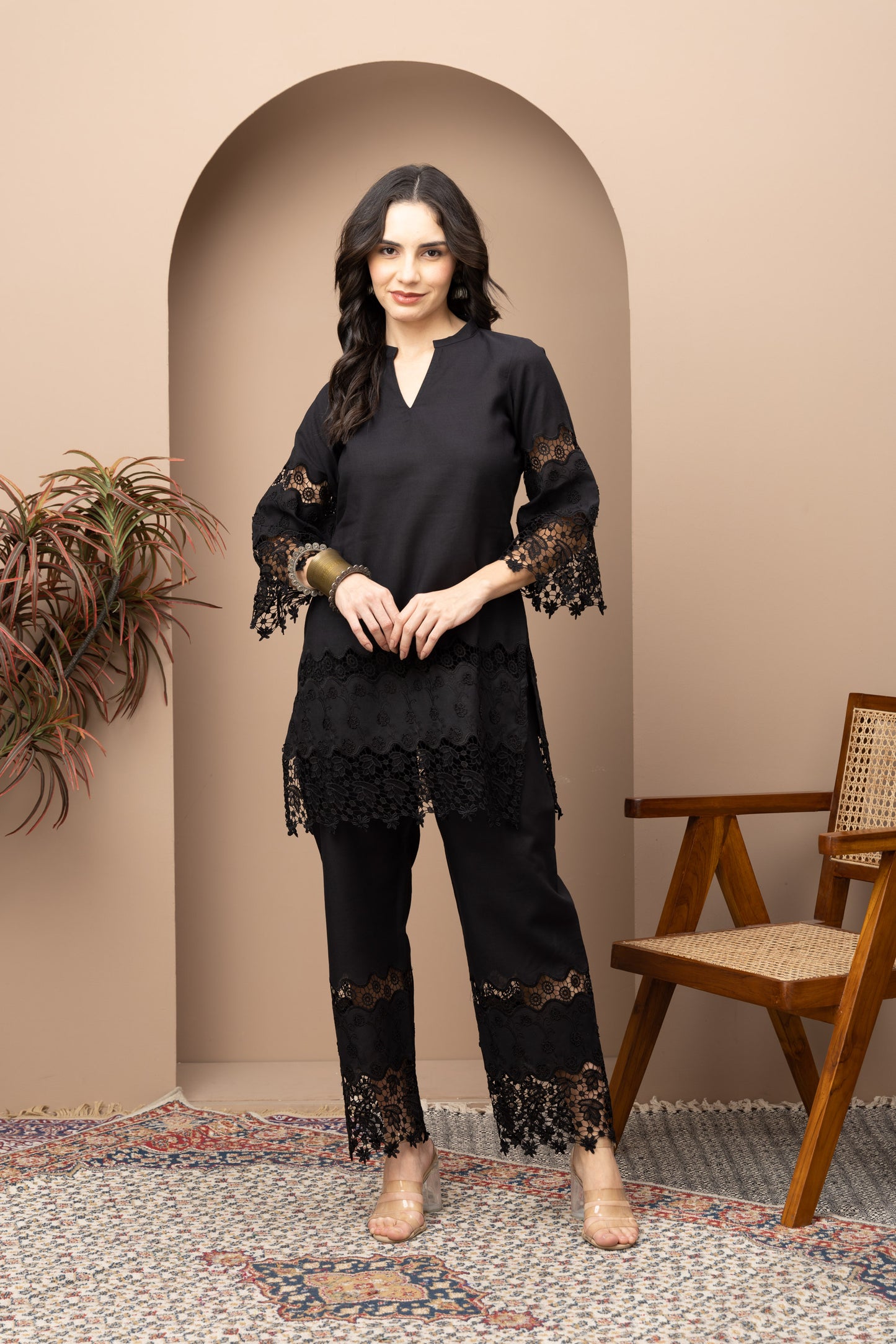 Black Chikankari Cotton Coord Set (Set of 2) Elegant and Timeless Traditional Wear with Intricate Embroidery