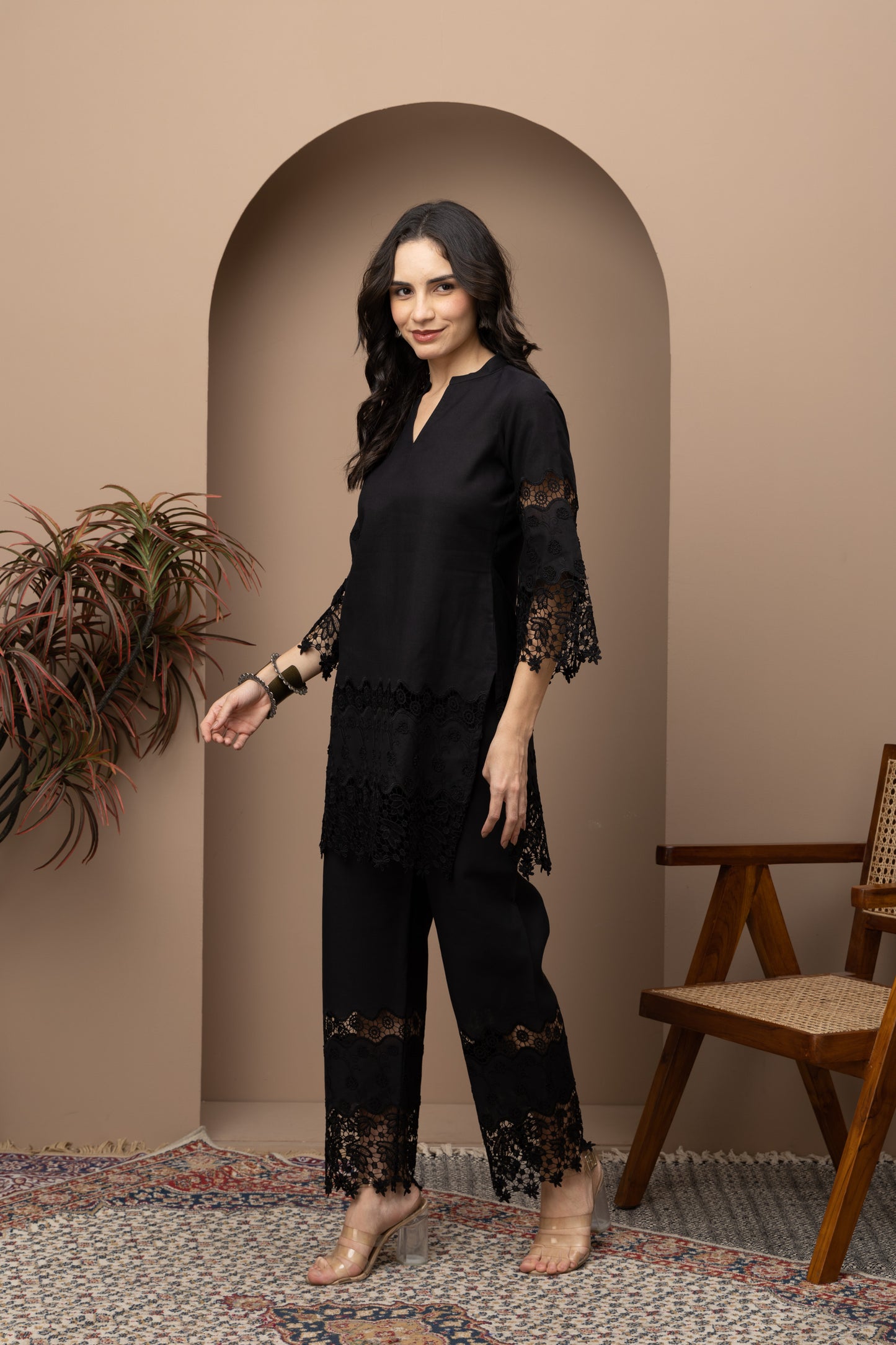 Black Chikankari Cotton Coord Set (Set of 2) Elegant and Timeless Traditional Wear with Intricate Embroidery