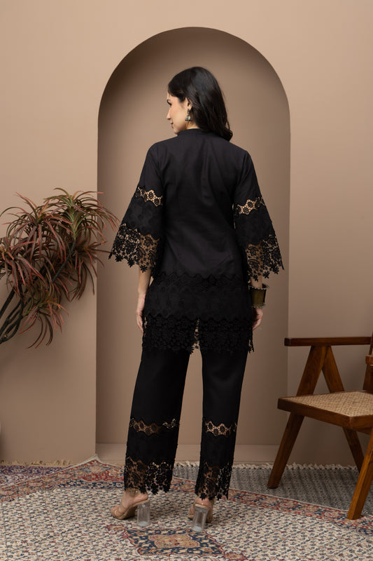 Black Chikankari Cotton Coord Set (Set of 2) Elegant and Timeless Traditional Wear with Intricate Embroidery
