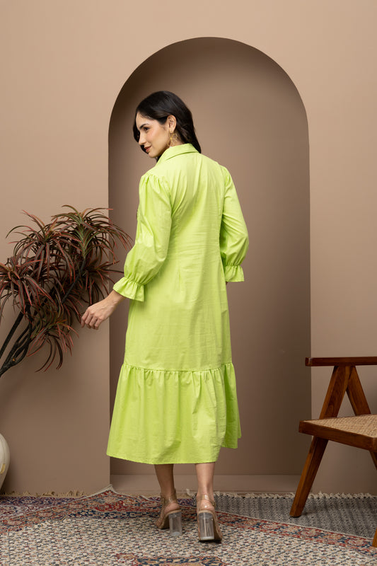 Evil Eye Lime Green Cotton Midi Dress