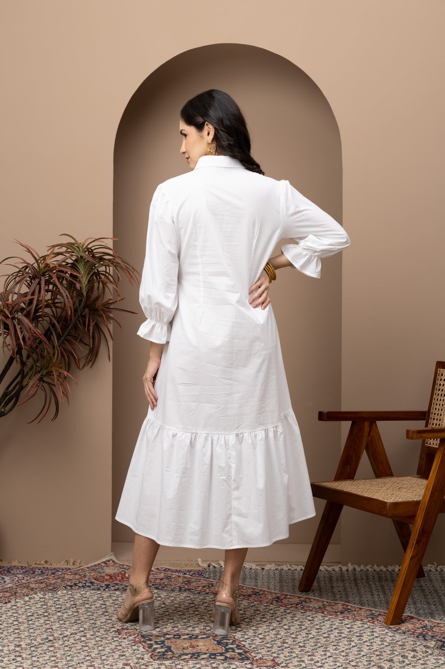 Evil Eye White Cotton Midi Dress