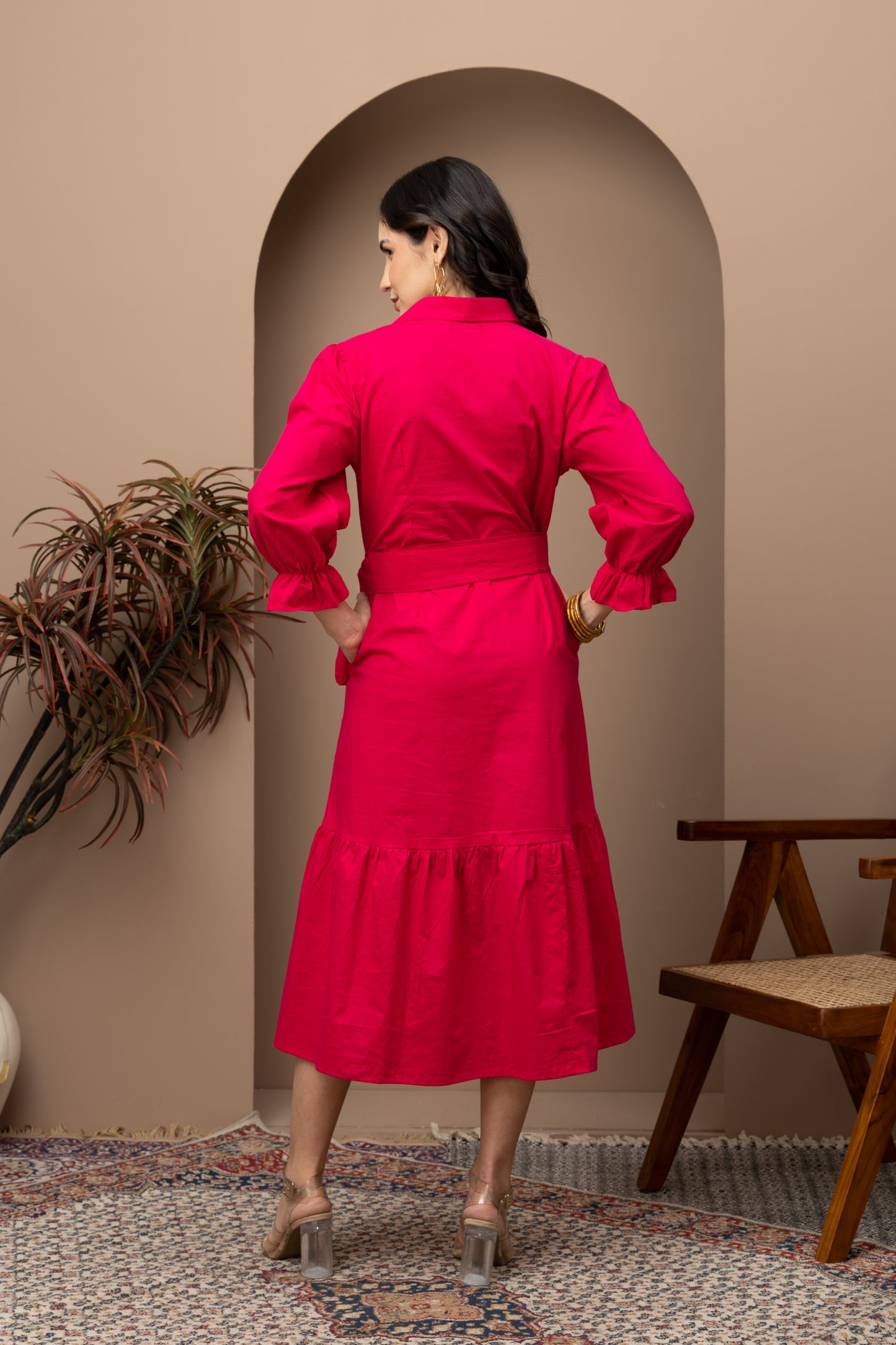 Evil Eye Hot Pink Cotton Midi Dress