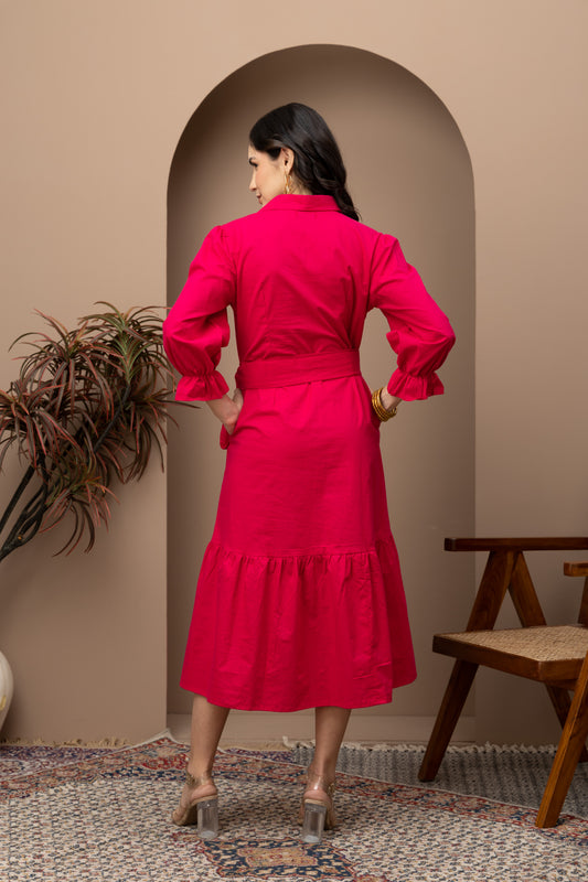 Evil Eye Hot Pink Cotton Midi Dress