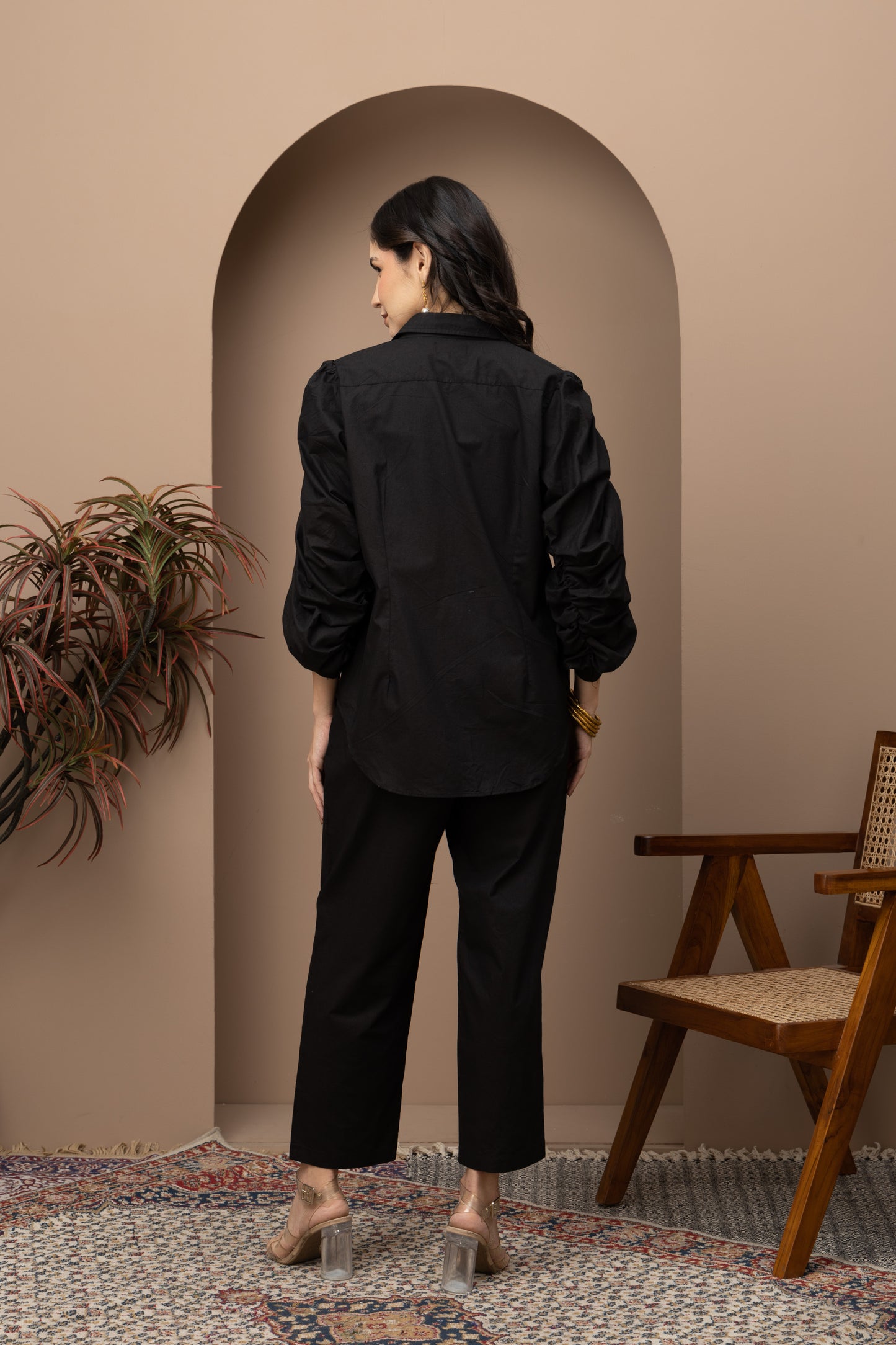 Black Cotton Shirt with Pants Coord Set (Set of 2) Stylish and Comfortable Casual Wear for Effortless Style