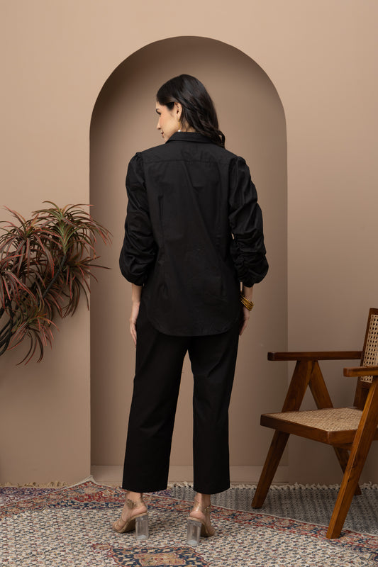 Black Cotton Shirt with Pants Coord Set (Set of 2) Stylish and Comfortable Casual Wear for Effortless Style