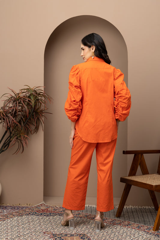 Orange Cotton Shirt with Pants Coord Set (Set of 2) Stylish and Comfortable Casual Wear for Effortless Style
