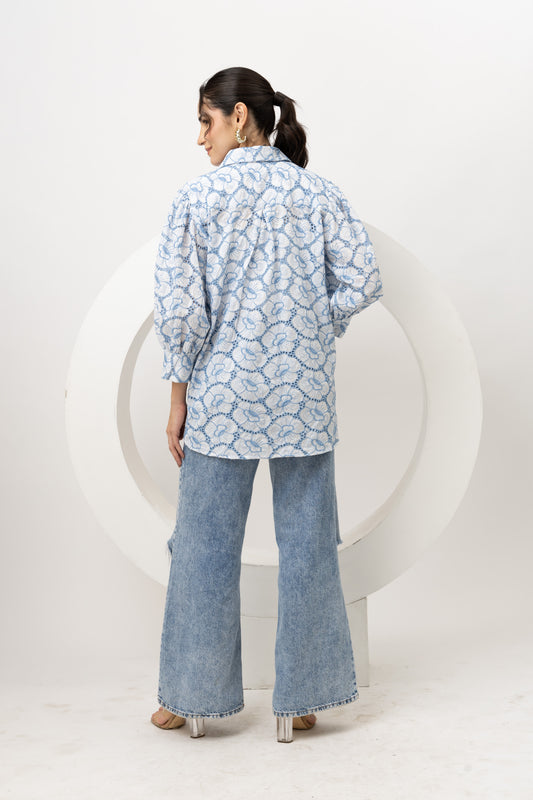 Sky schiffli cotton shirt