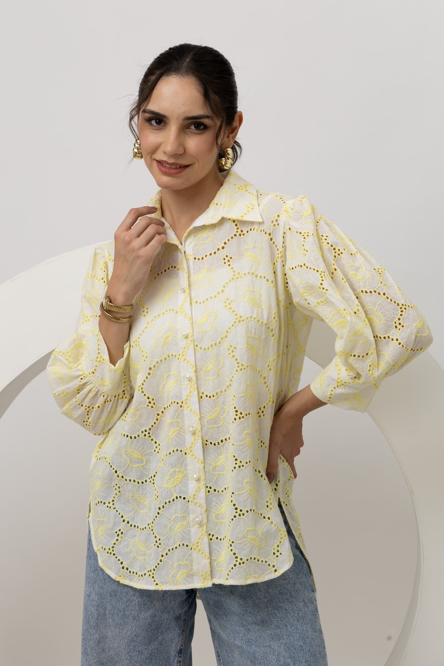 Lemon schiffli cotton shirt