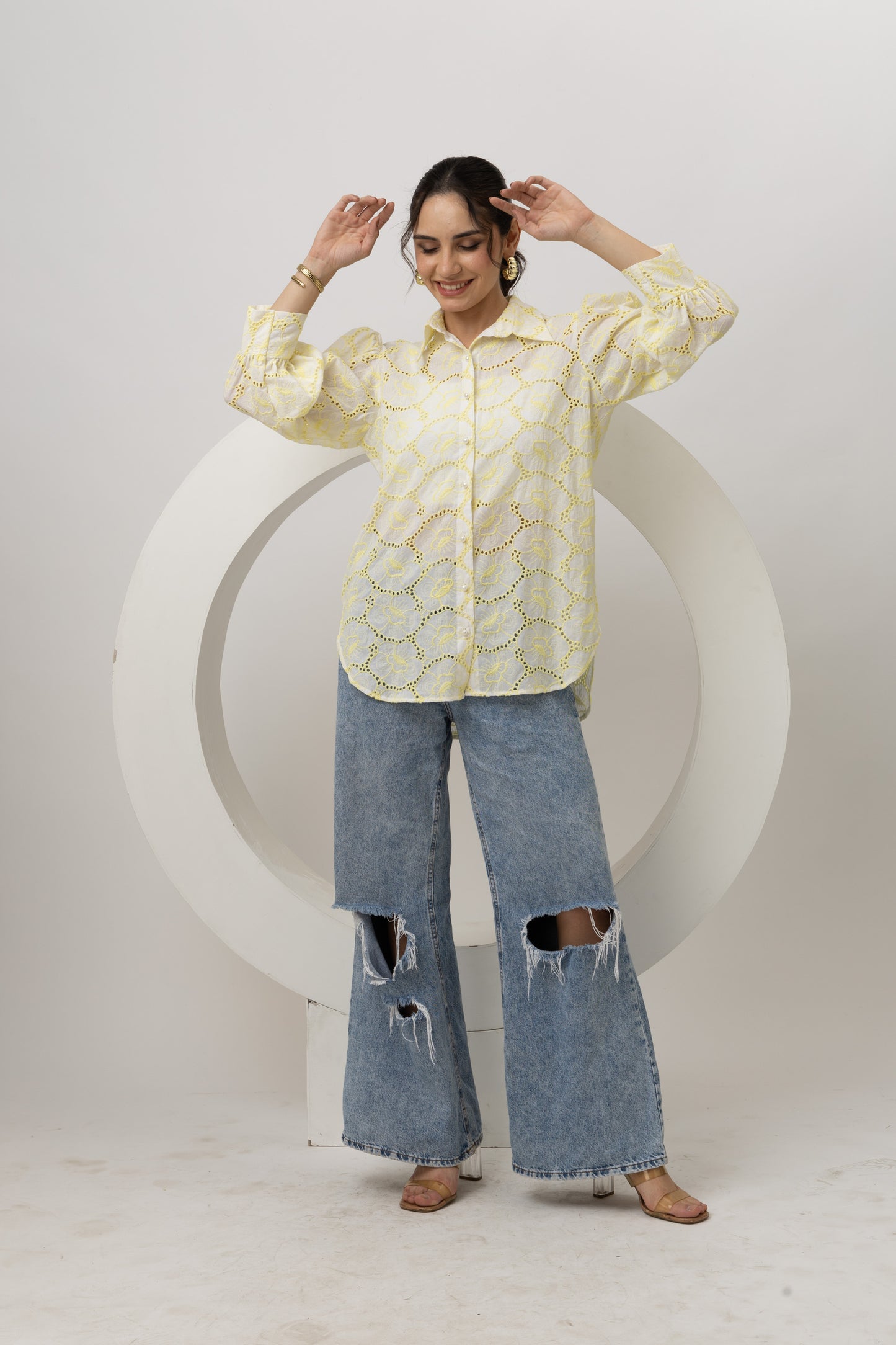 Lemon schiffli cotton shirt