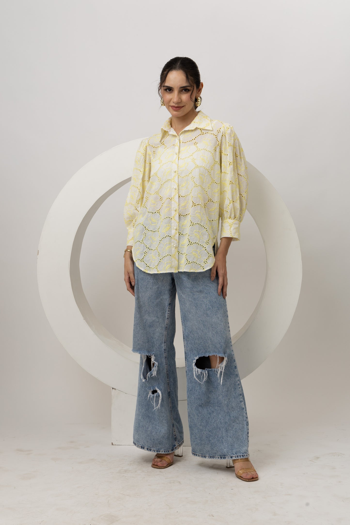 Lemon schiffli cotton shirt