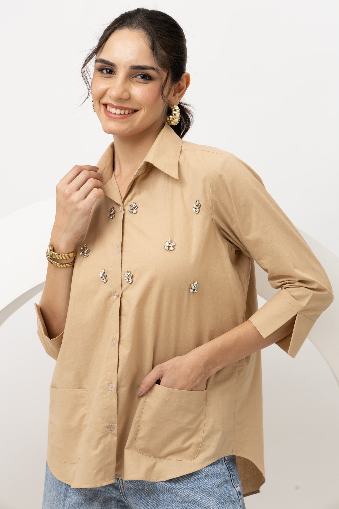 Beige crystal cotton shirt