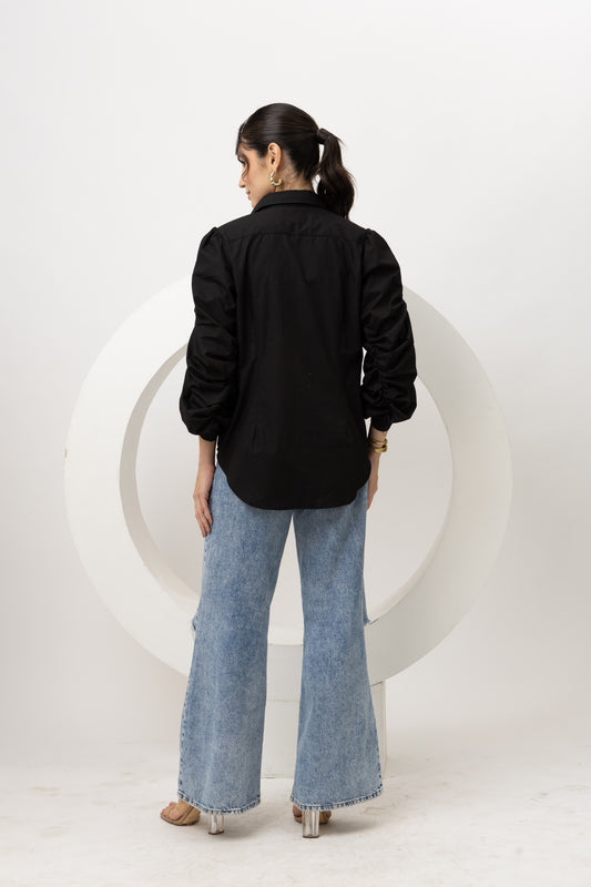 Black cotton puff sleeves shirt