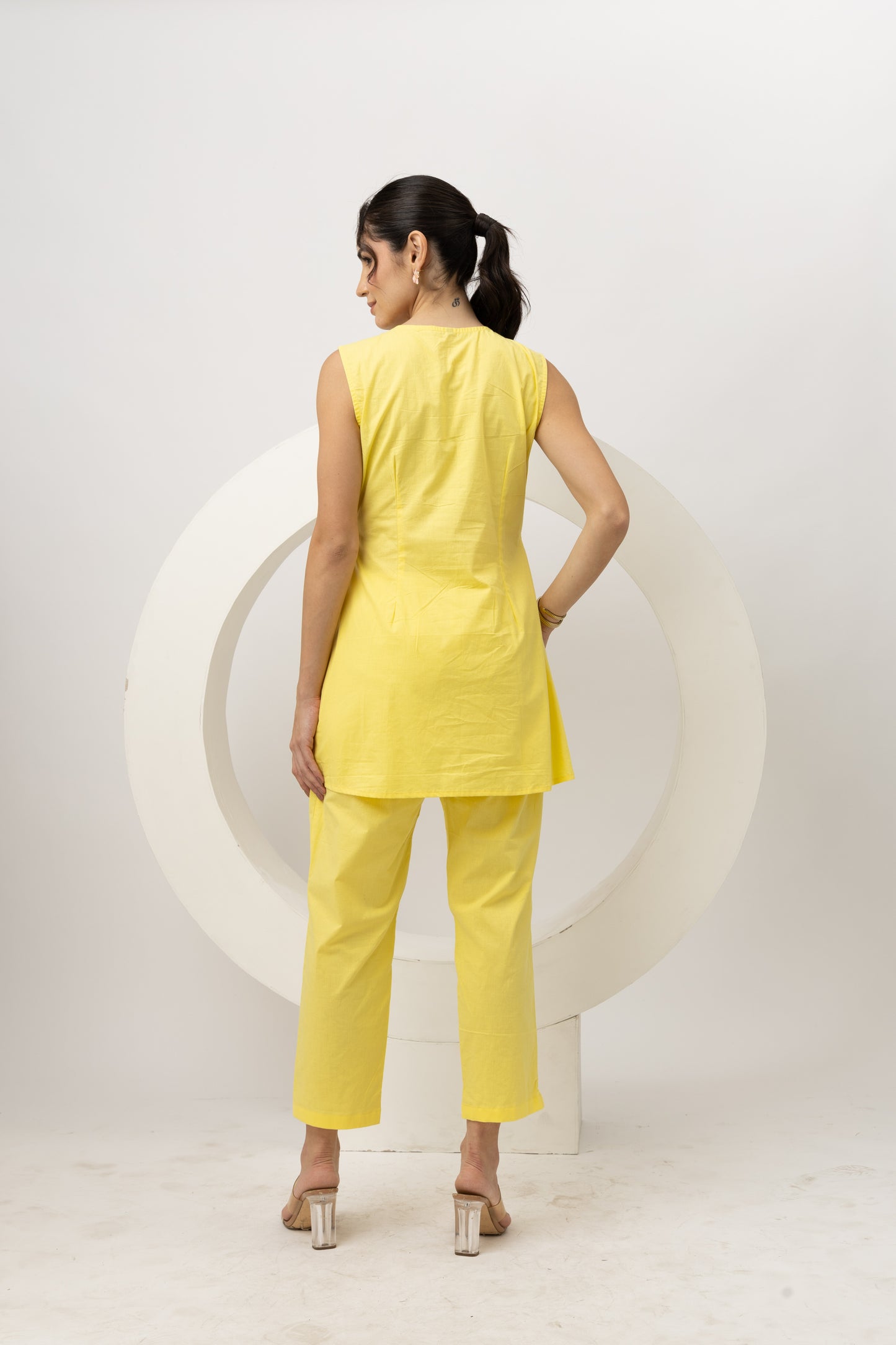 Lemon Yellow Solid Cotton Top with Pants Set Bright & Breezy Two-Piece Outfit