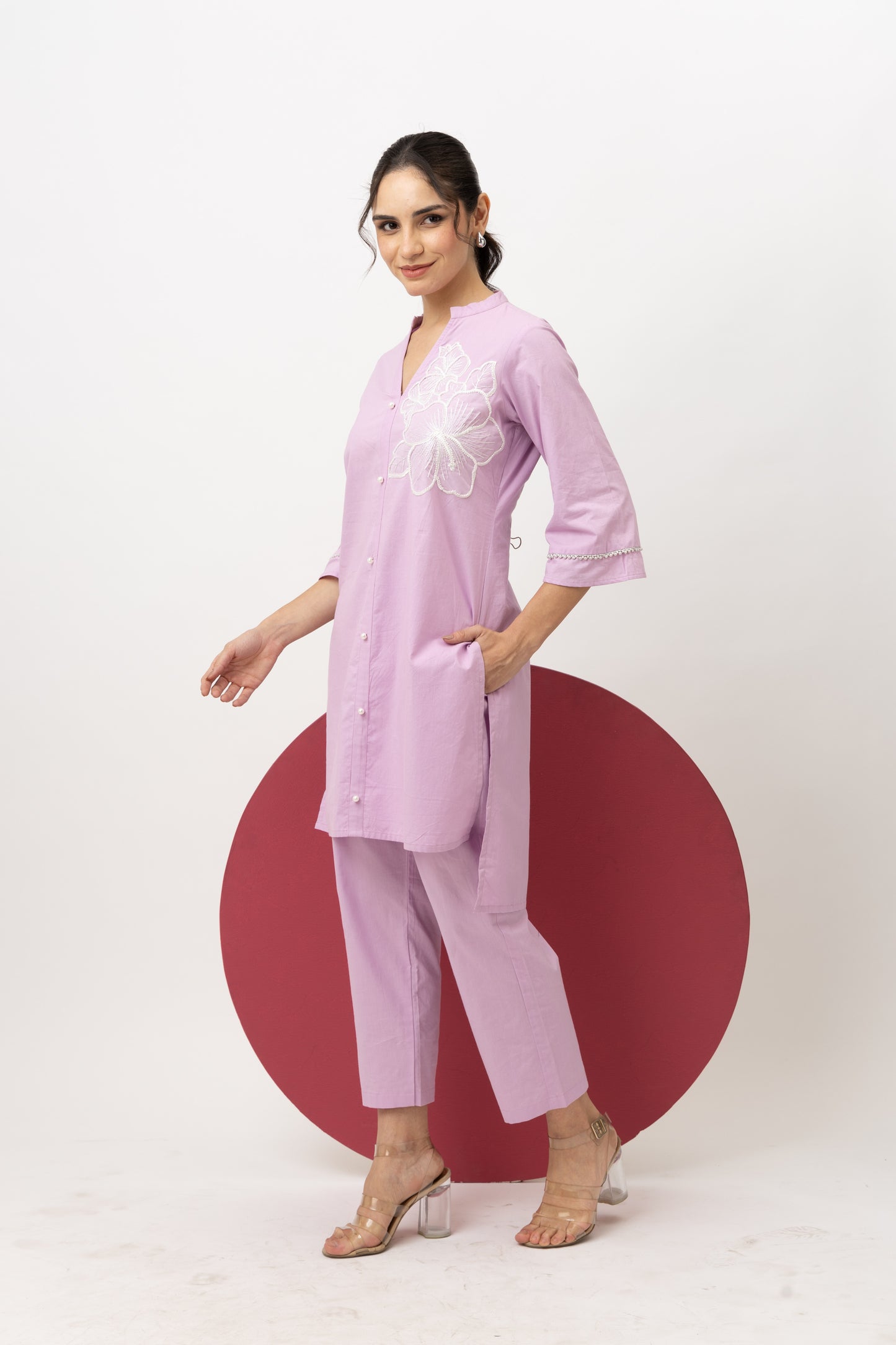 Amber Lilac Kurta with Pants Co-ords Set Elegant & Comfortable Two-Piece Outfit