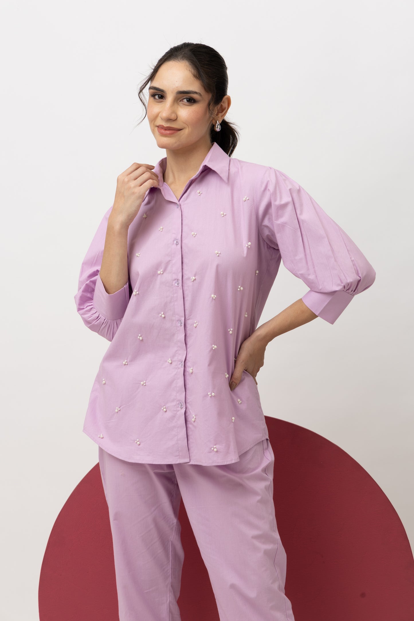 Lilac Pearl Embroidered Coord Set Elegant & Chic Two-Piece Outfit
