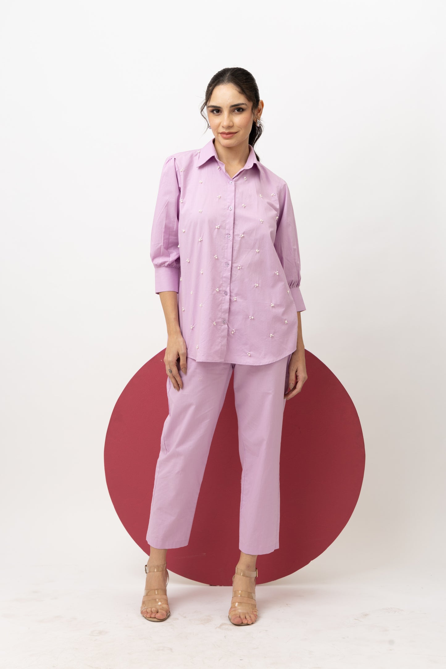Lilac Pearl Embroidered Coord Set Elegant & Chic Two-Piece Outfit