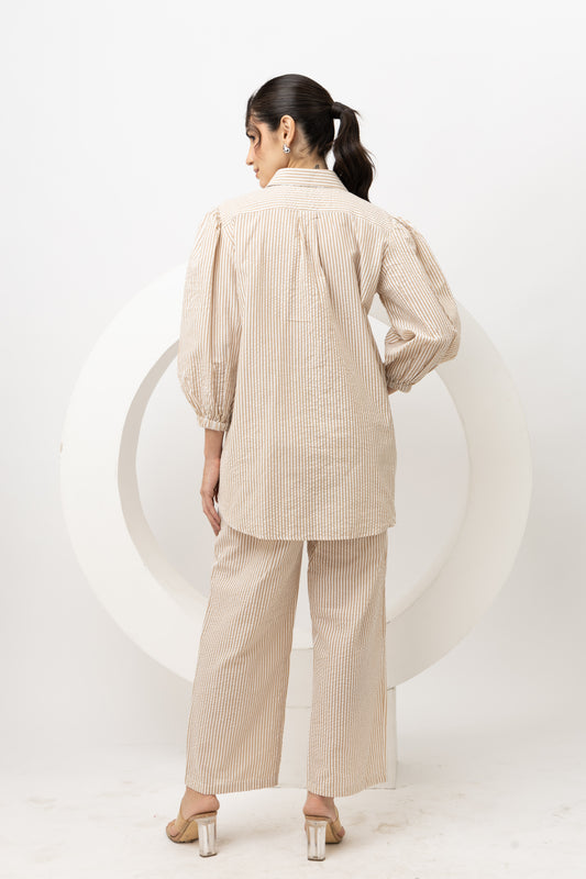 Striped beige tie up coord set (set of 2)