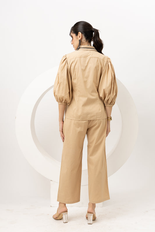 Beige tie up cotton coords (set of 2)
