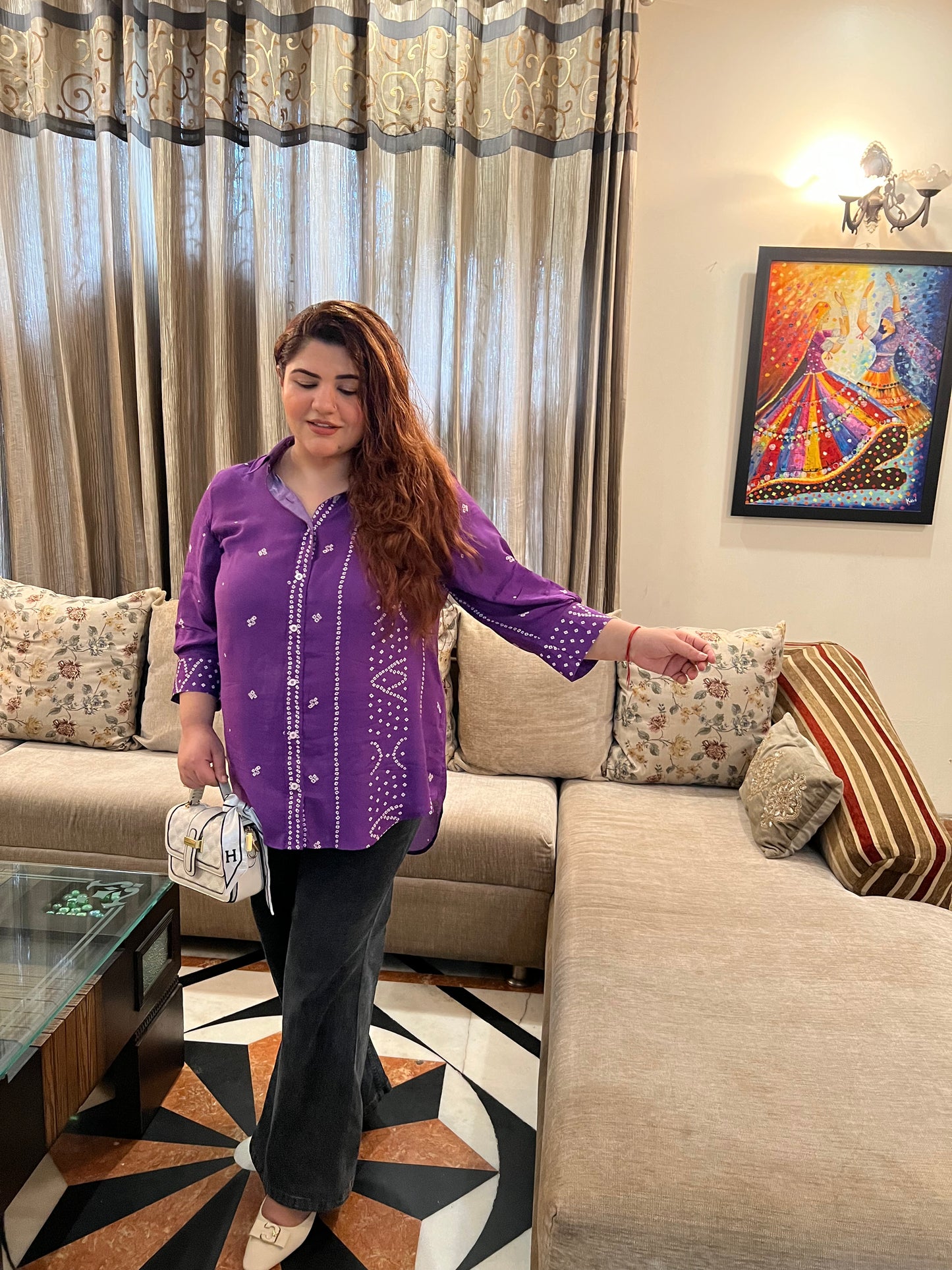 Purple Bandhej Bebo Shirt