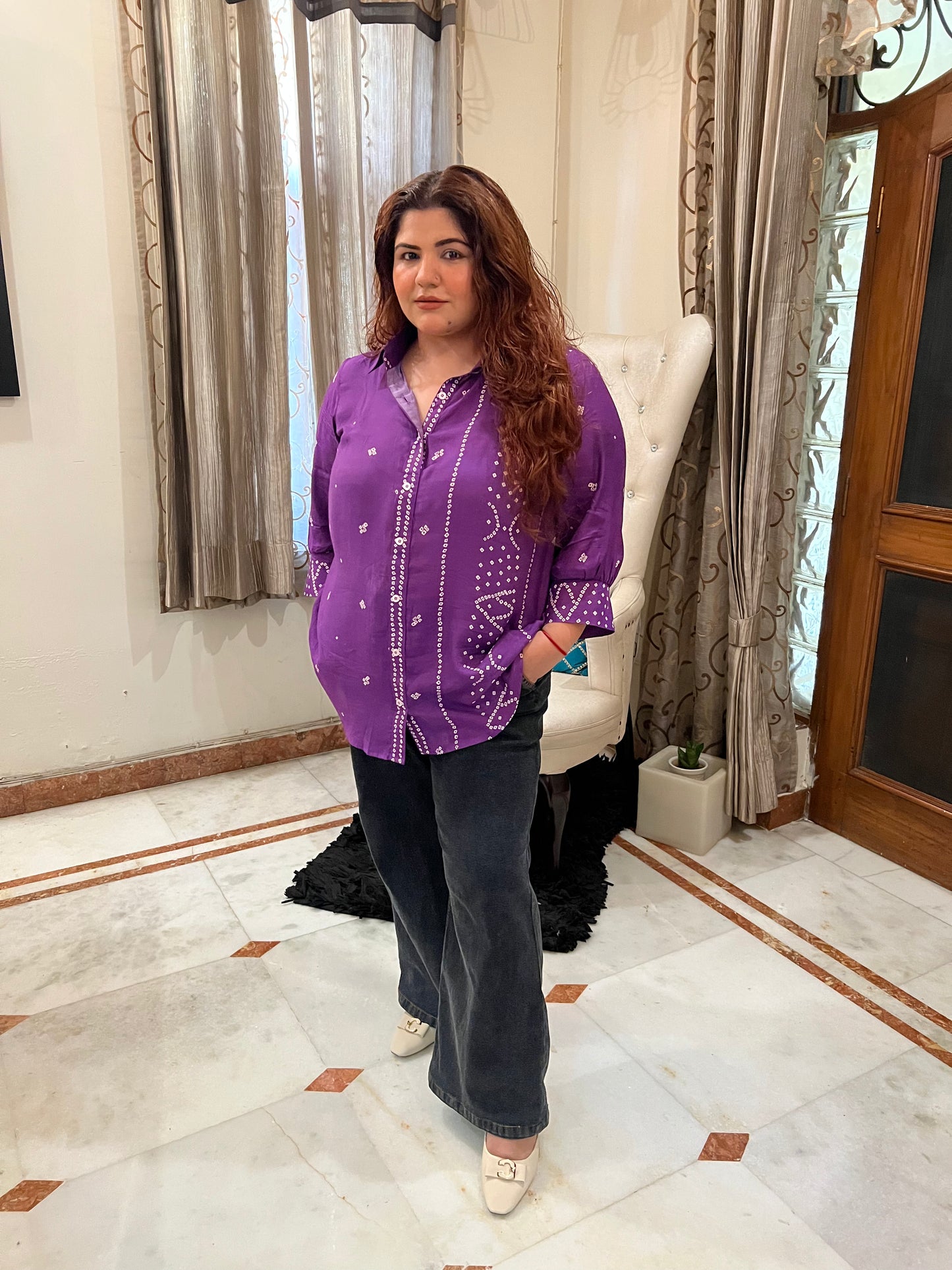 Purple Bandhej Bebo Shirt