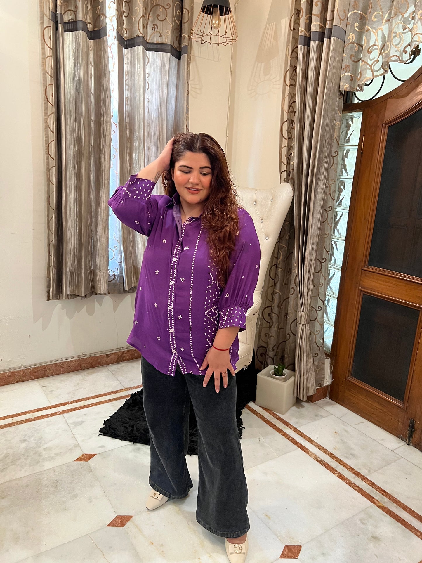 Purple Bandhej Bebo Shirt