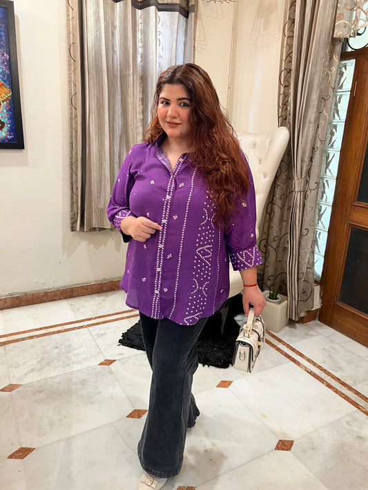 Purple Bandhej Bebo Shirt